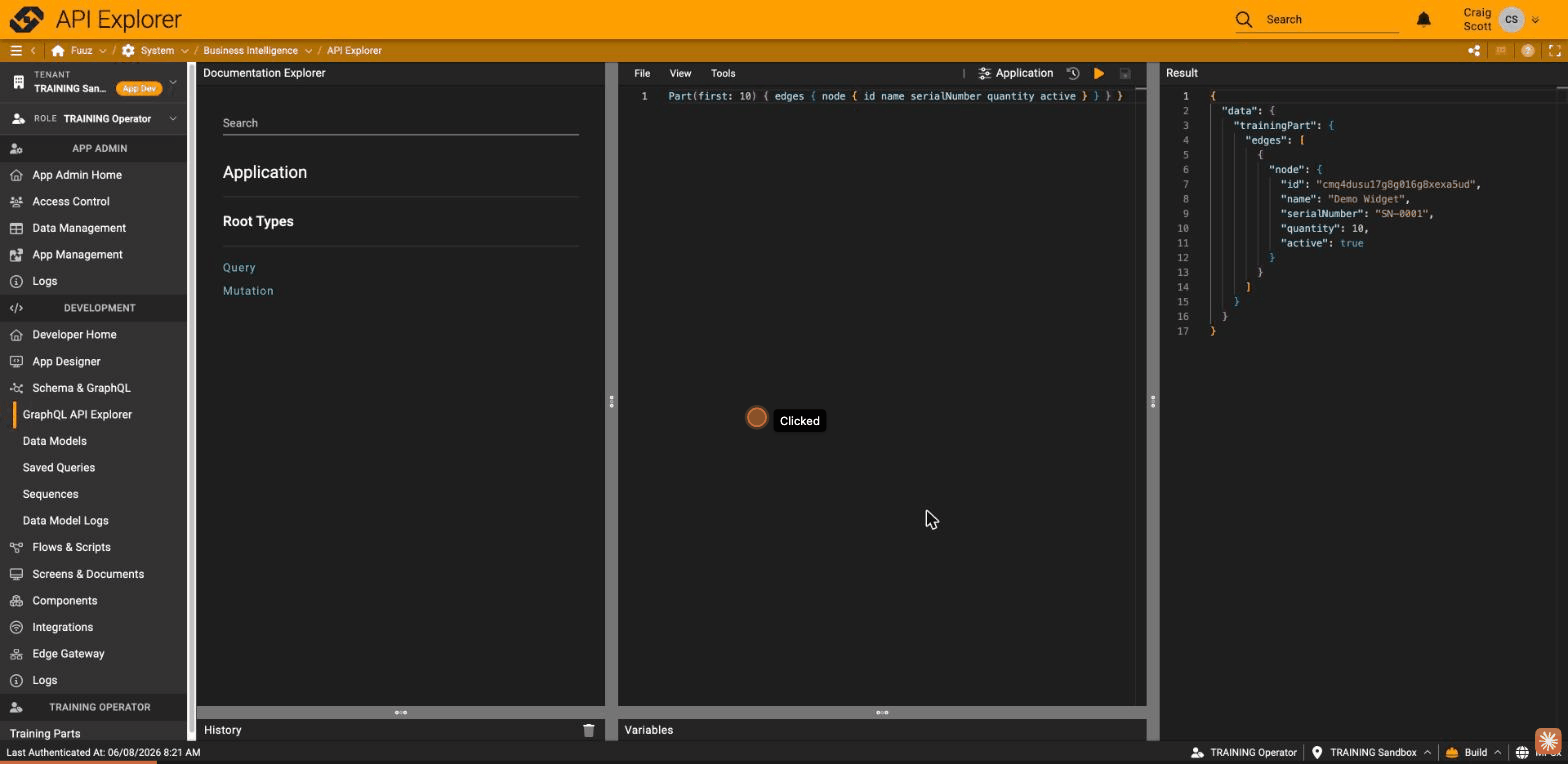 GraphiQL query and result