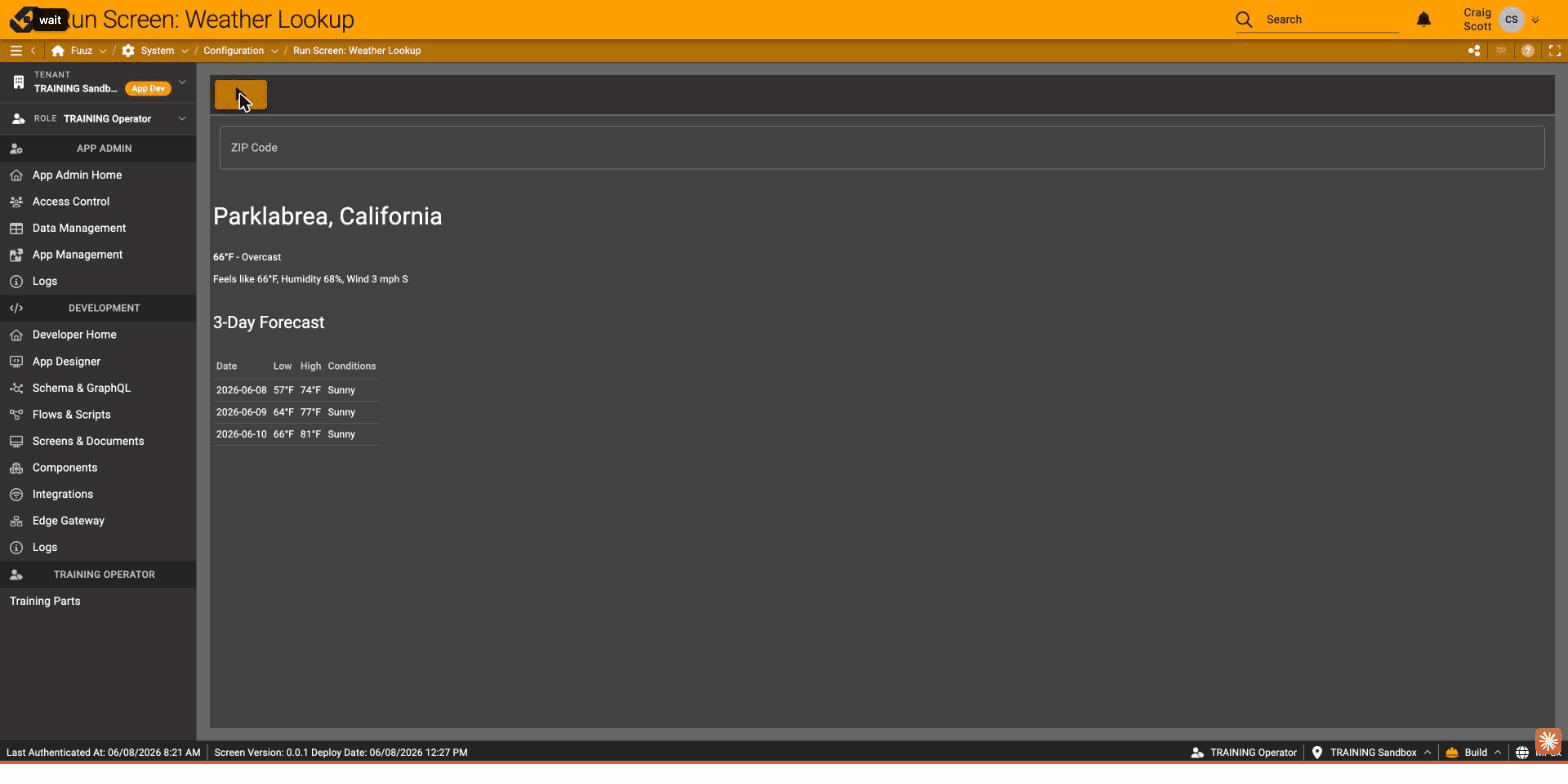 Weather result rendered as markdown