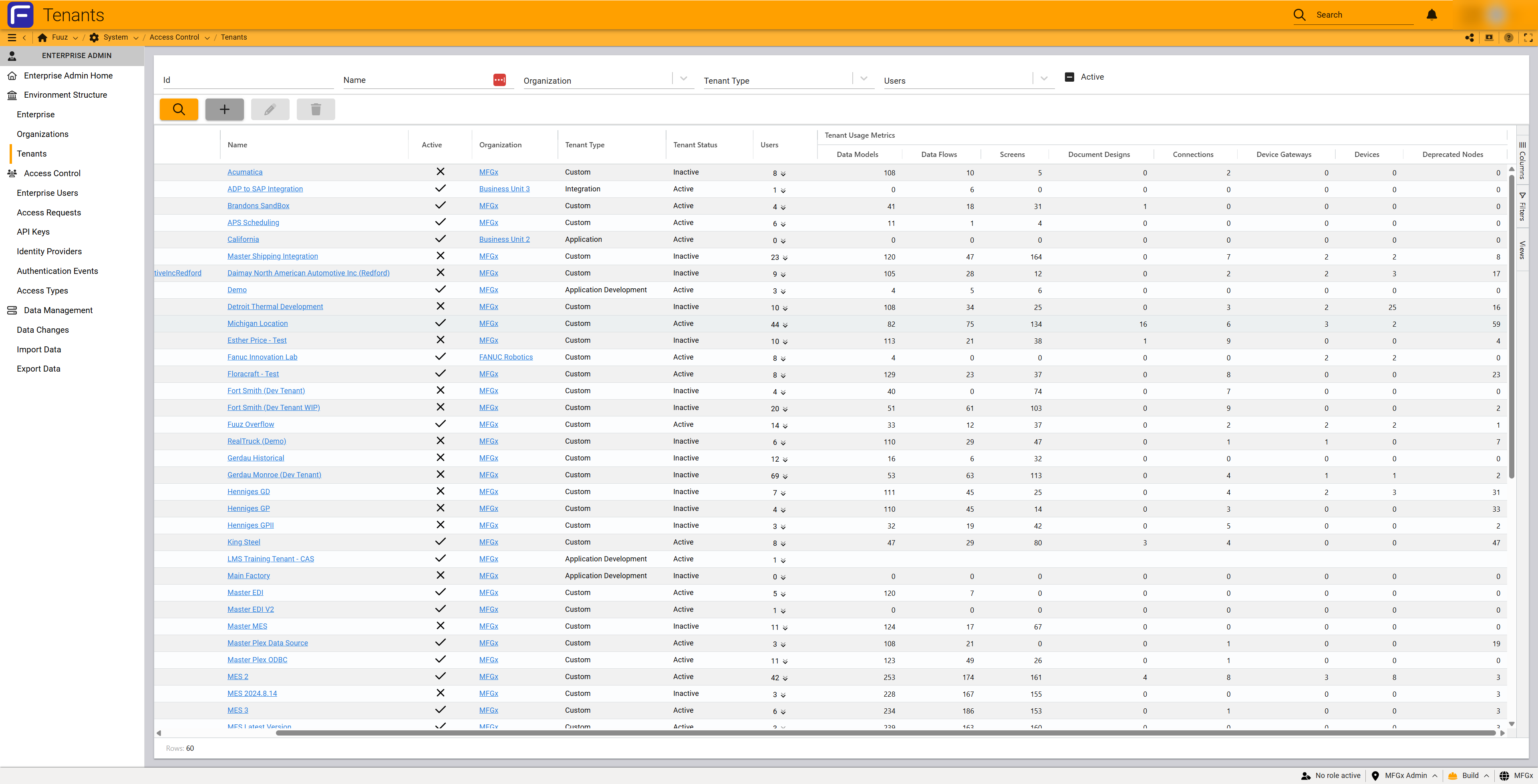 Tenant type selection