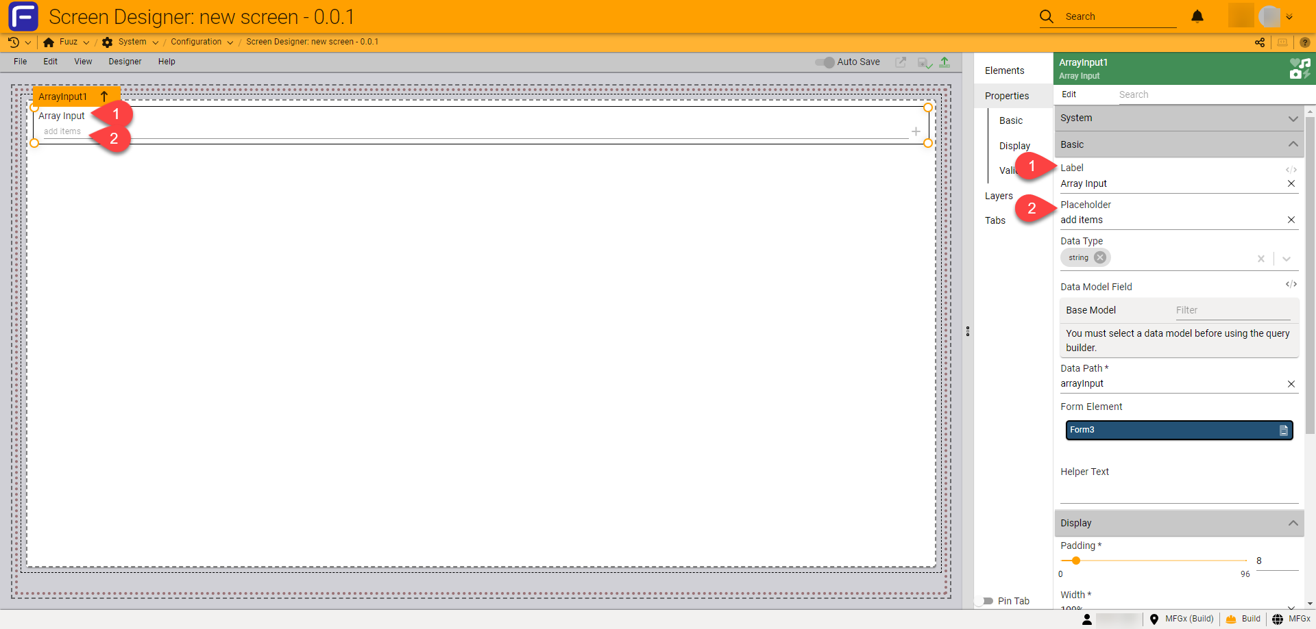 Array Input with label and placeholder