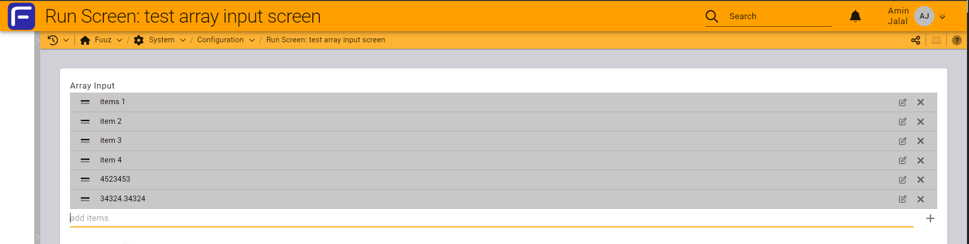 Array Input rendering a list of items