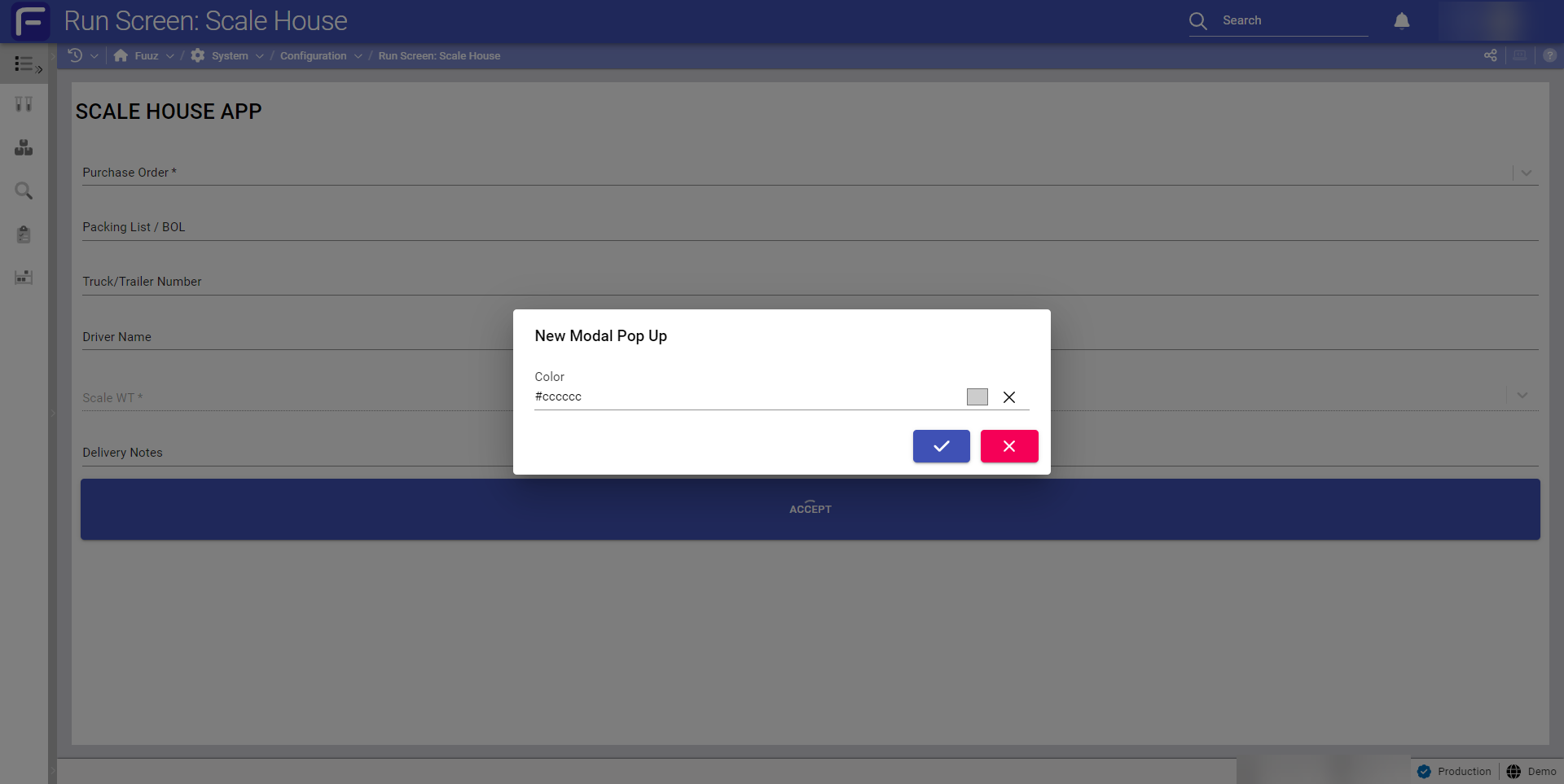 Modal form with color input