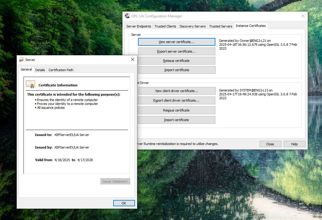 Device certificates folder