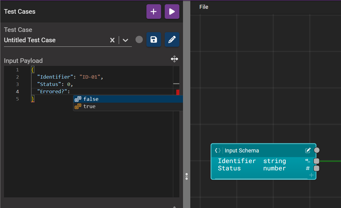 An example test case in the Test Cases panel