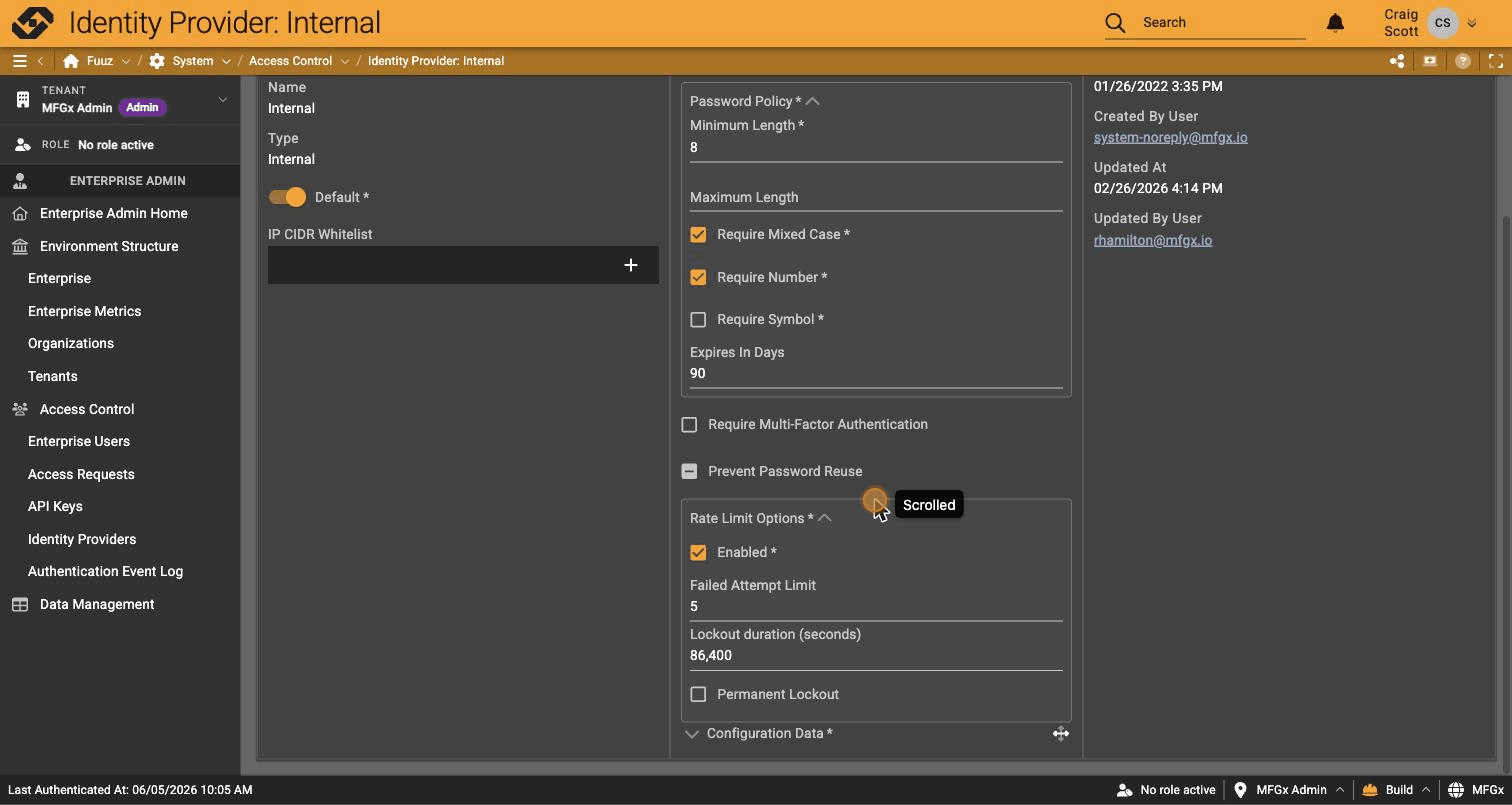 Internal IdP configuration
