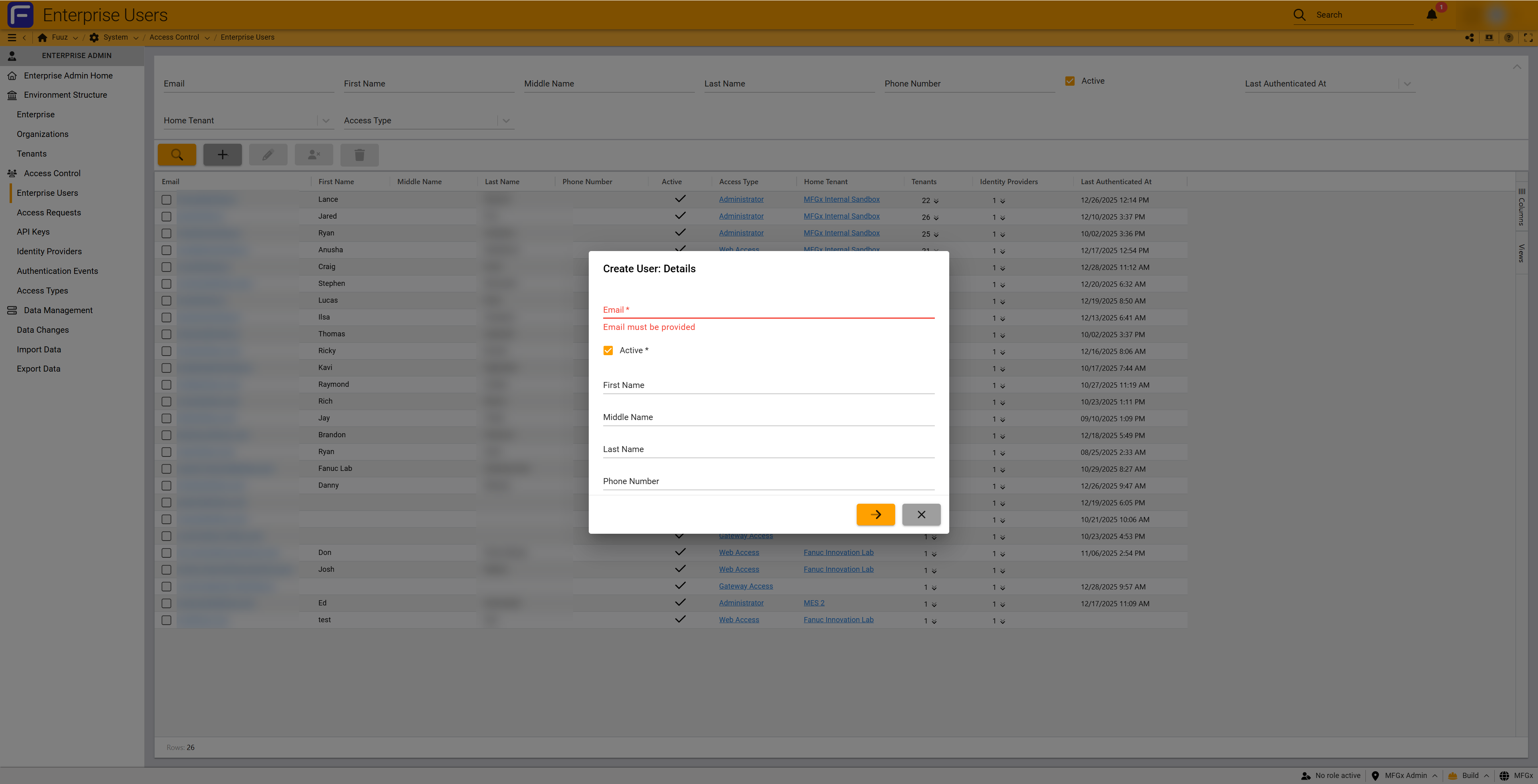 Enterprise Users list