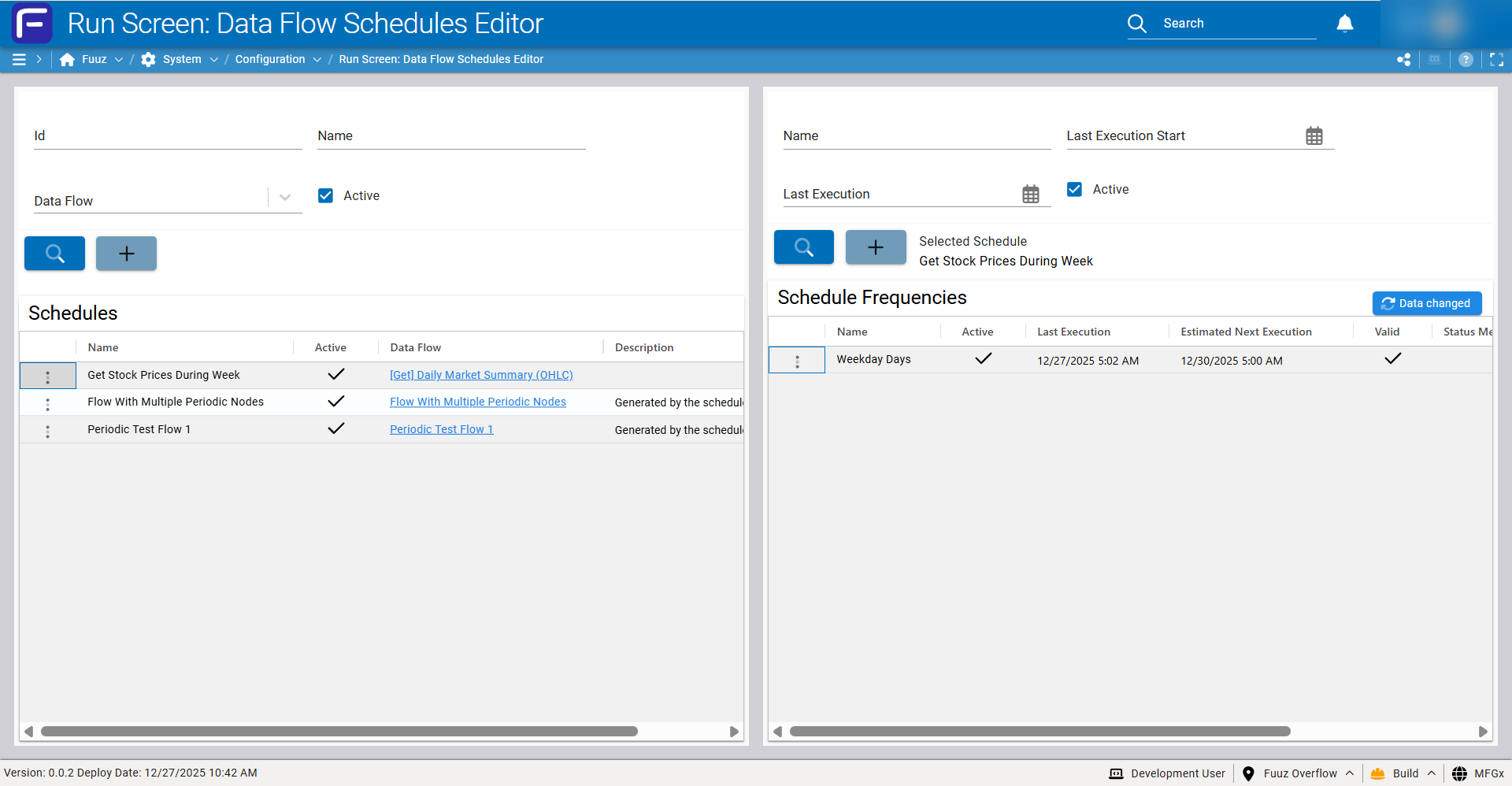 Flow Schedules screen