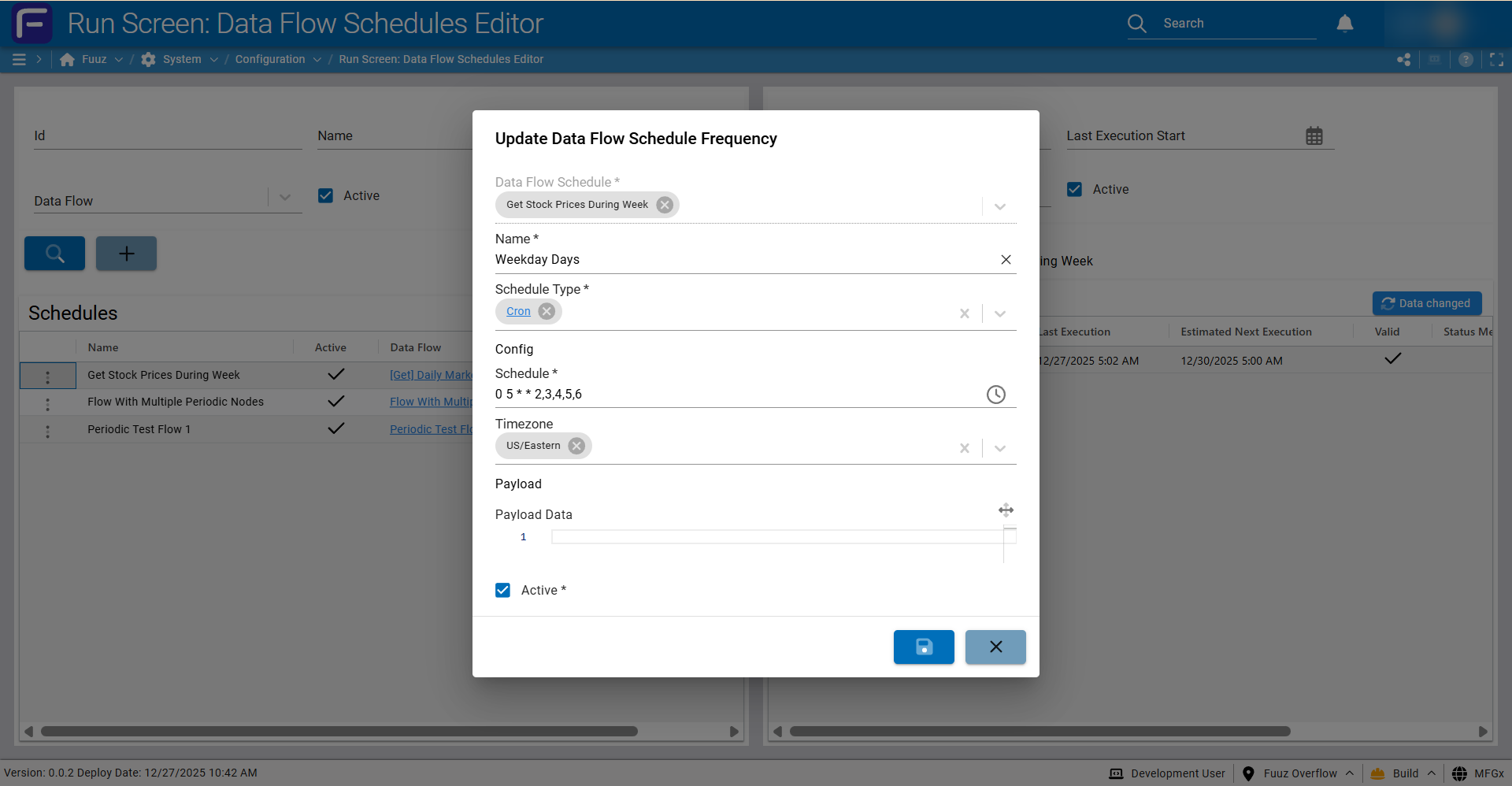 Frequency editor form