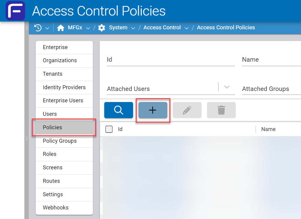 Access Control Policies list