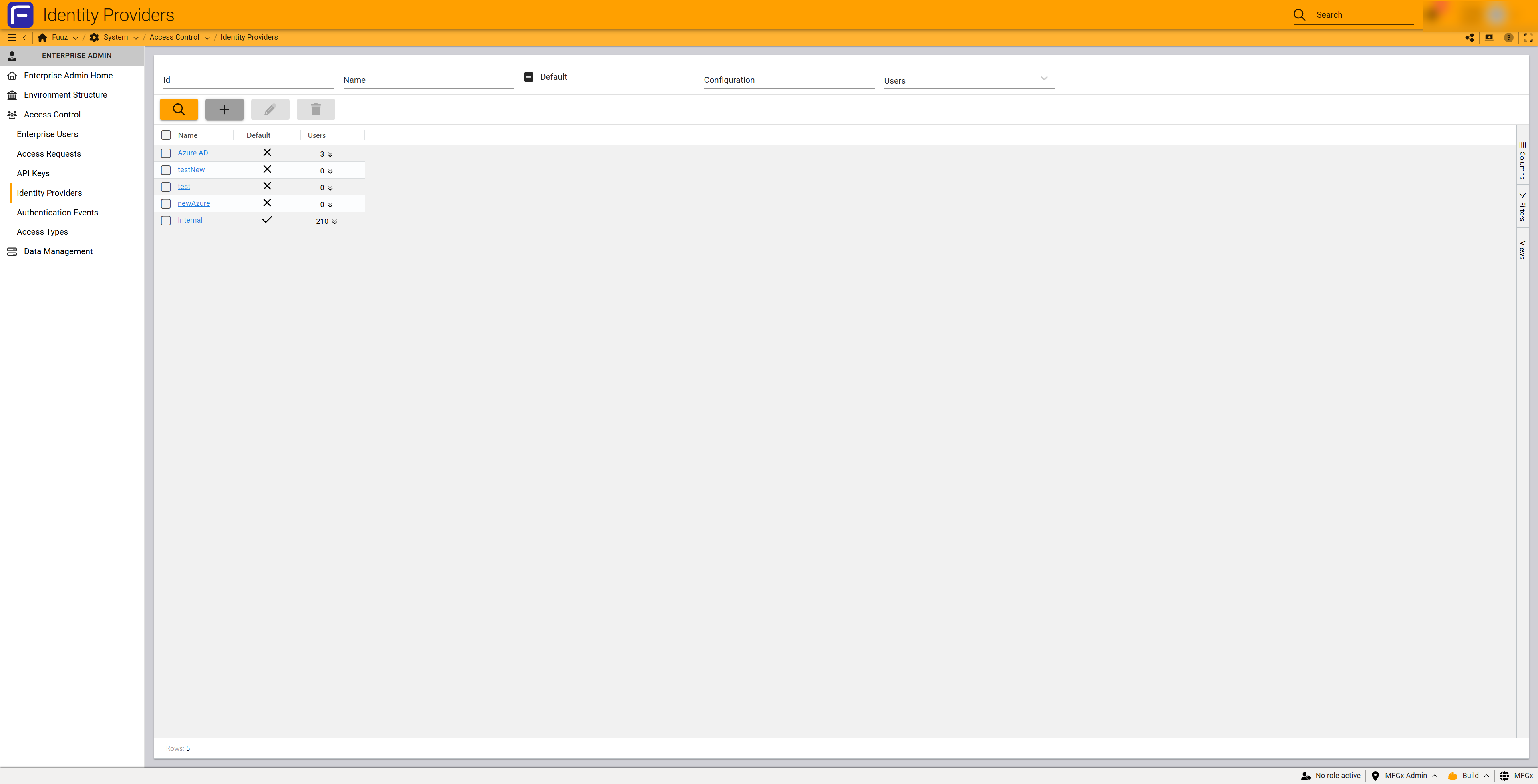 Identity Providers list