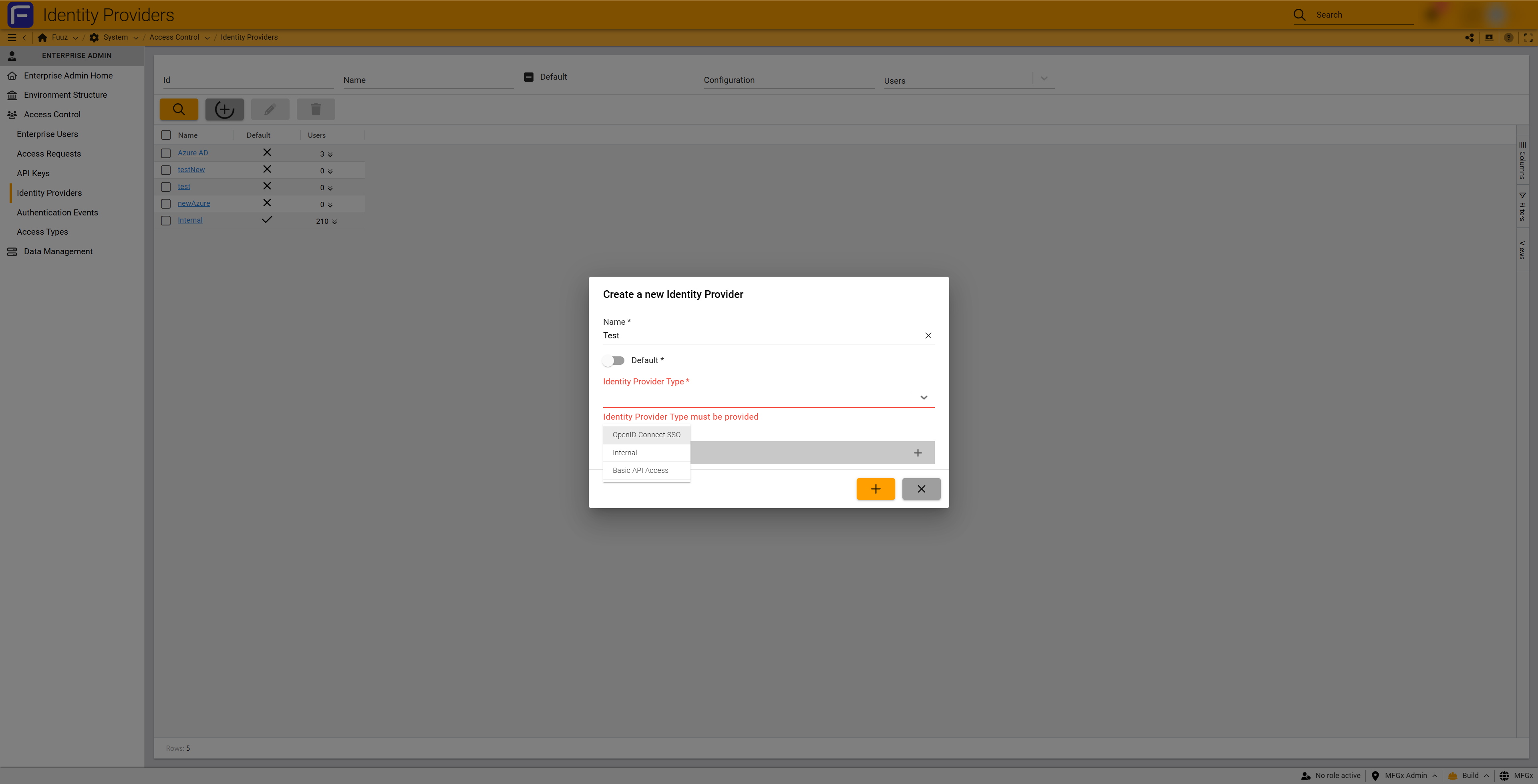 Internal IdP configuration