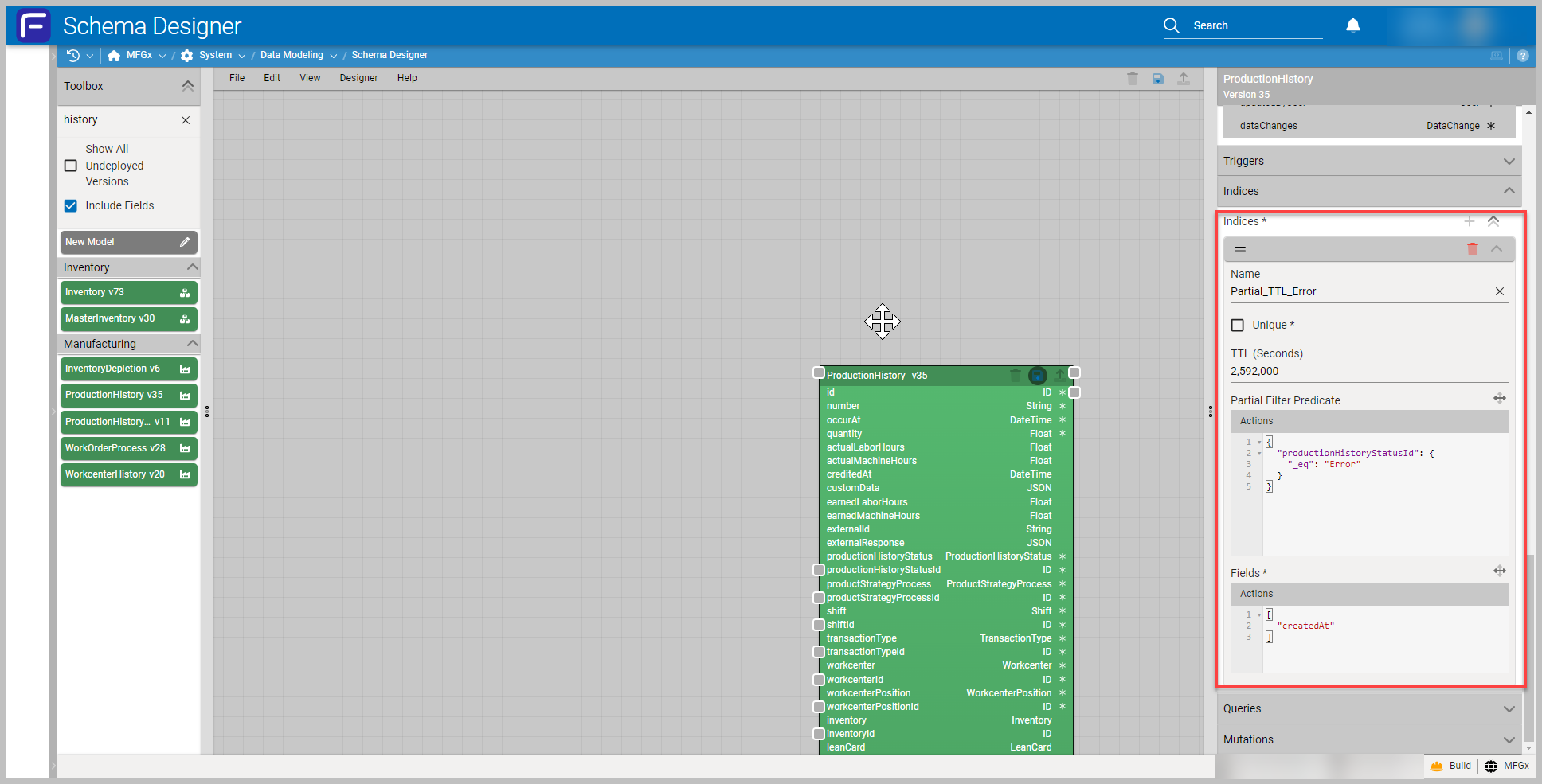 Partial index configuration
