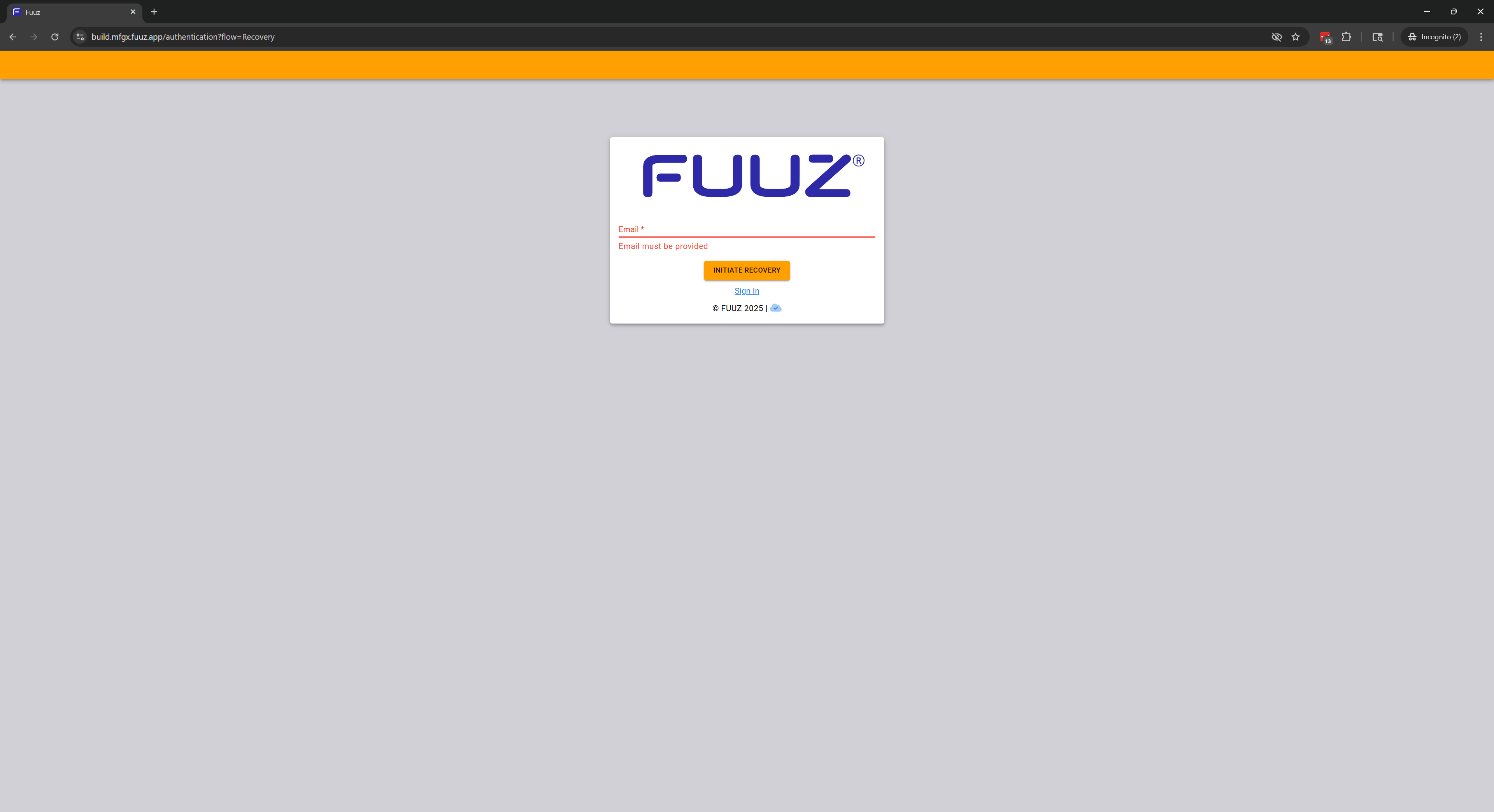 Recover Account on the login page