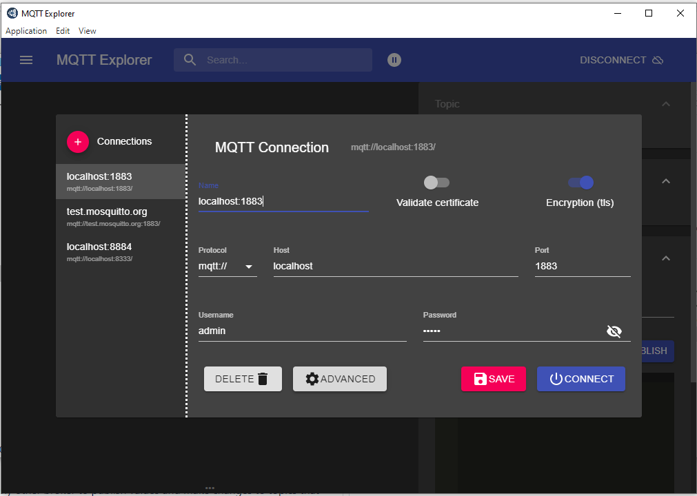 MQTT Explorer connected to a broker