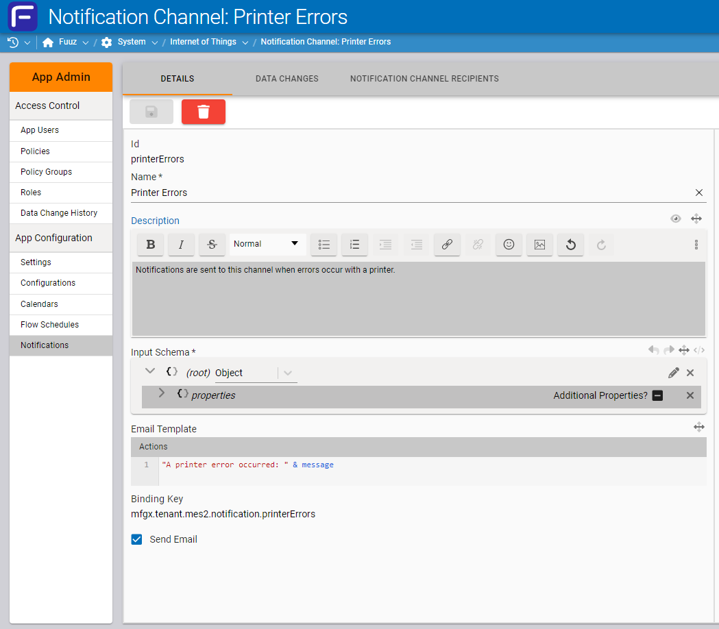 Notification Channel form