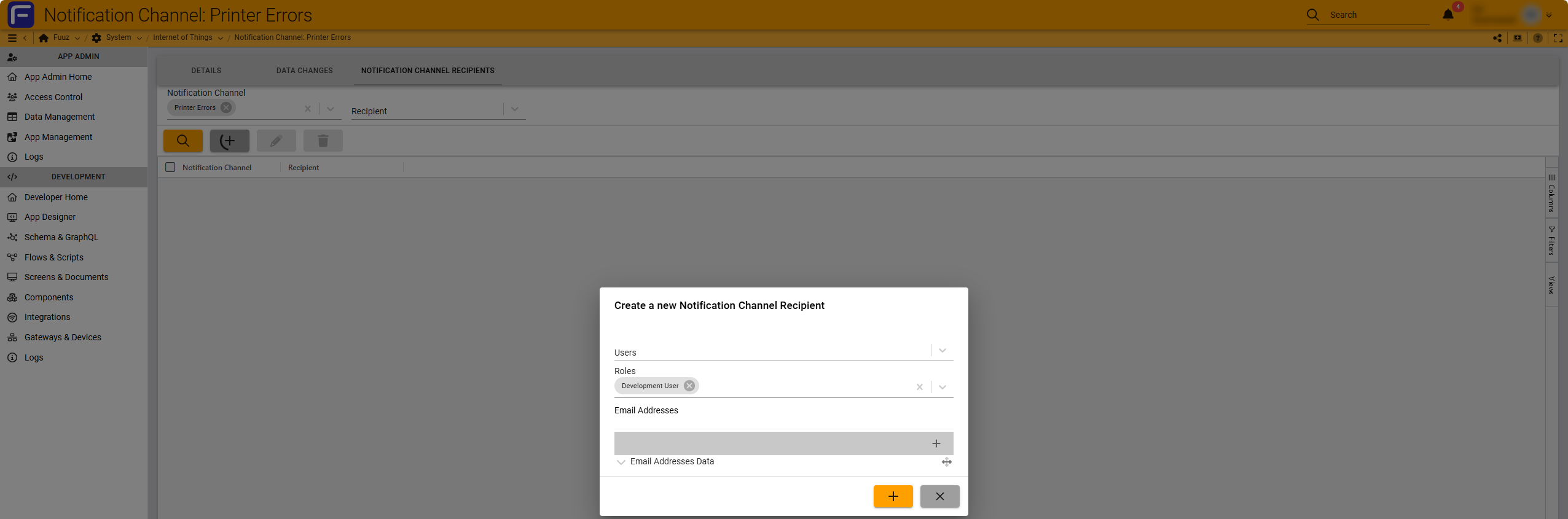 Recipients tab