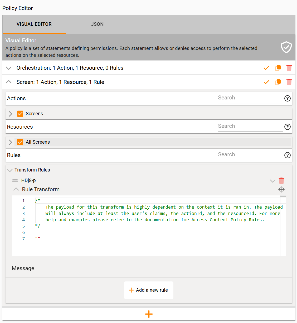 Transform rules configuration