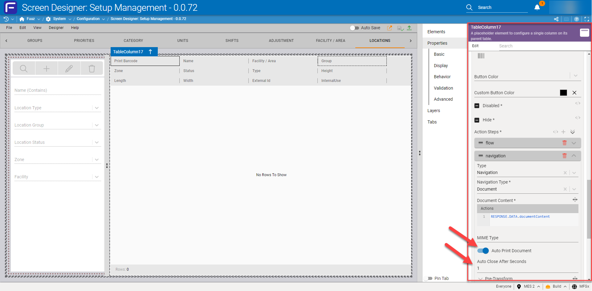 Screen Designer configuration