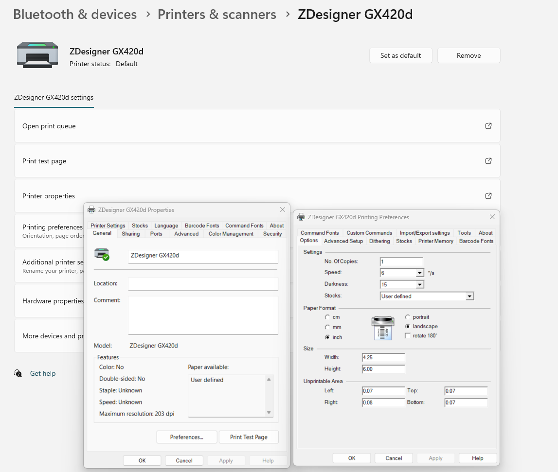 Example printer configuration