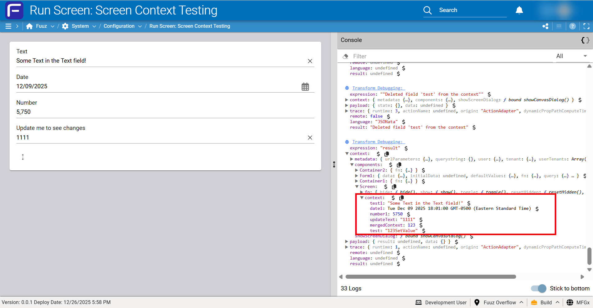 Screen context in query parameters