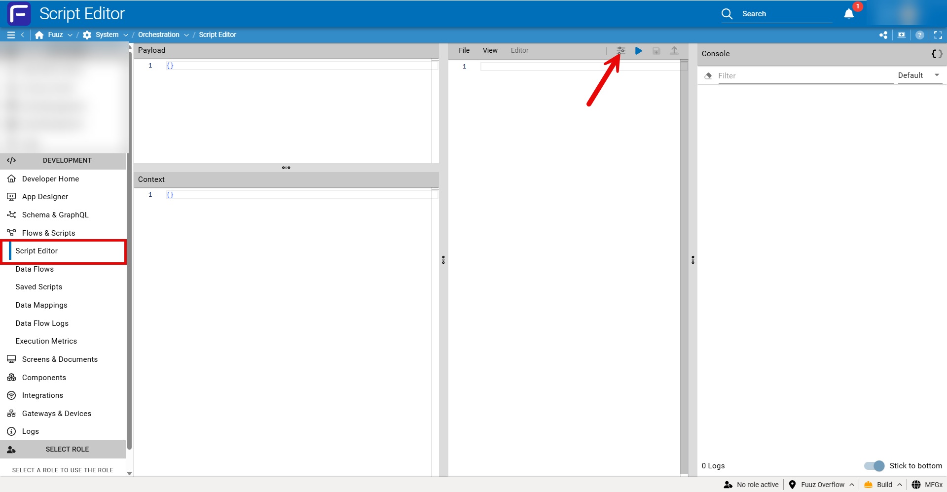 Editor settings menu