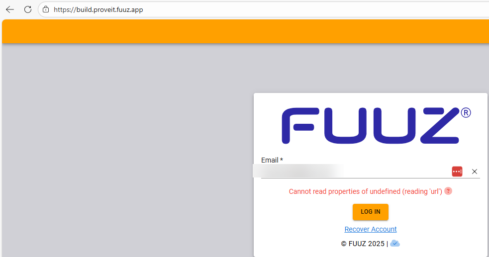 Login error on the login form