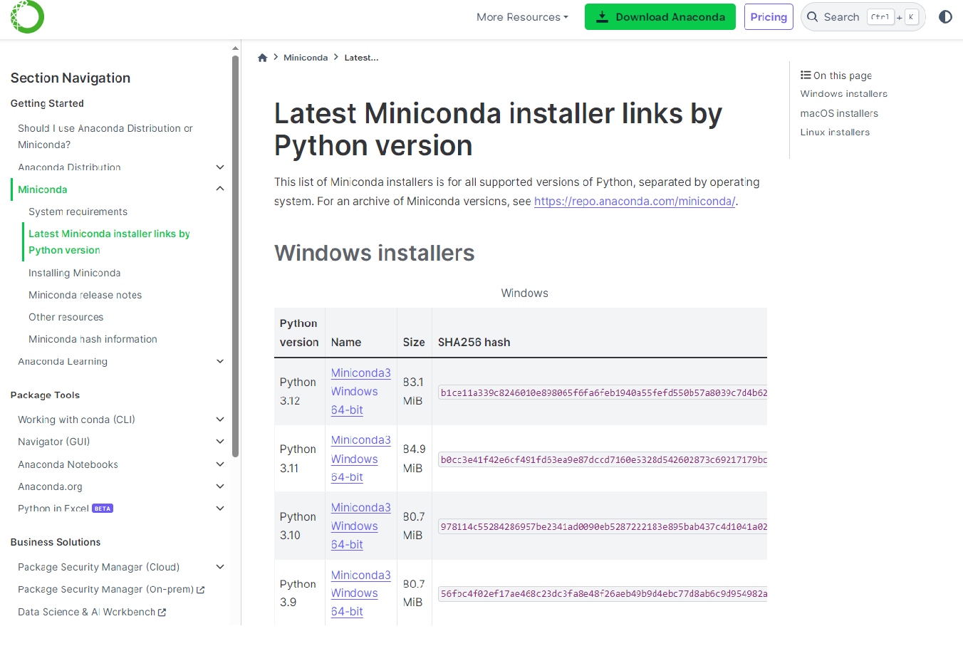 Miniconda Download Page