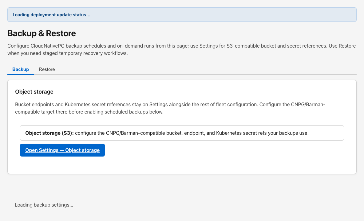 Control Panel Backup and Restore workspace tabs