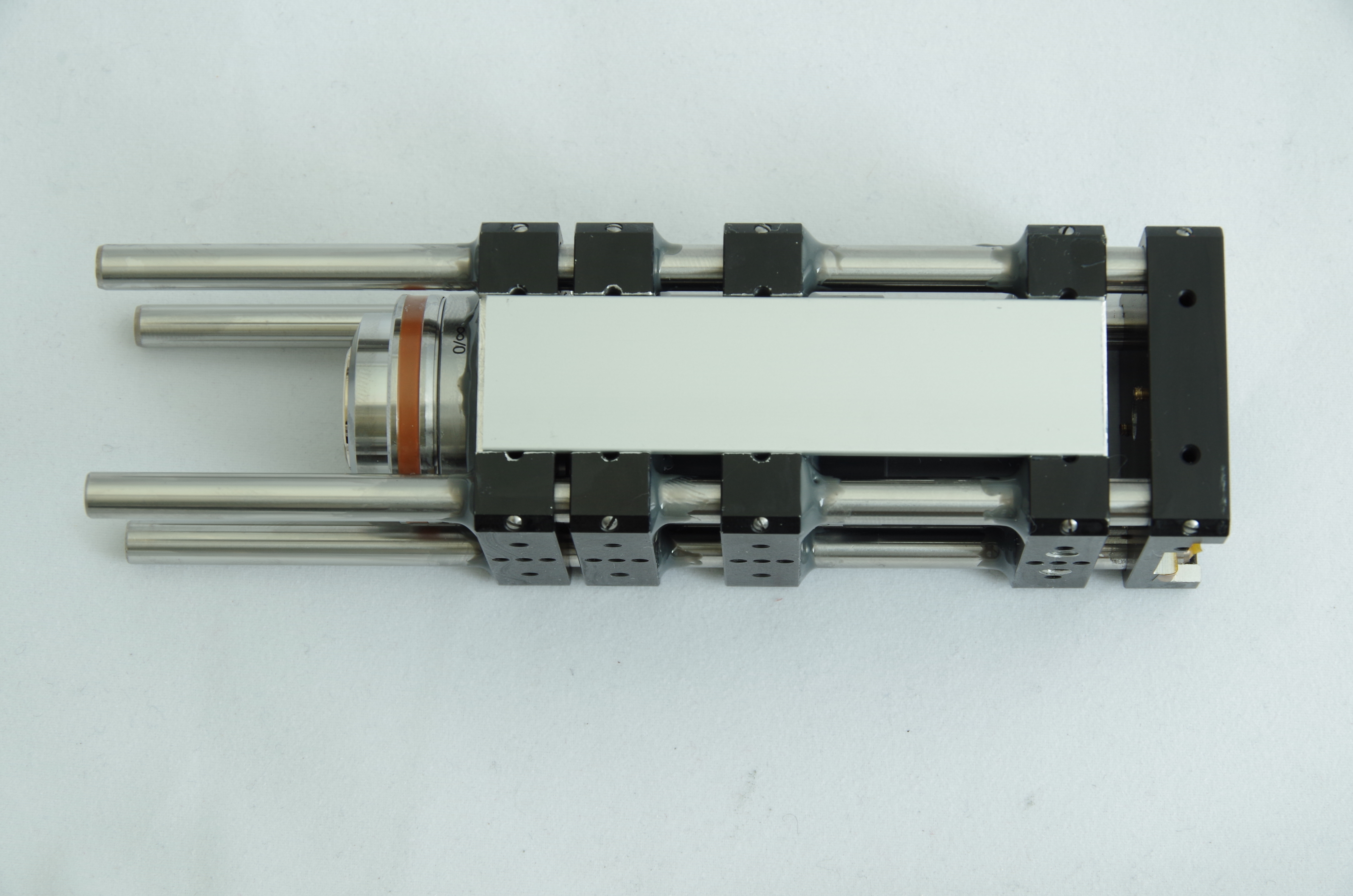 Science Experimental Unit - optics, objective, tube lense and camera sensor, glued to holder, with aluminum sheet