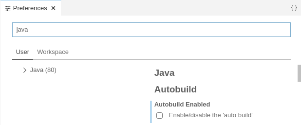 Preferences Java Autobuild