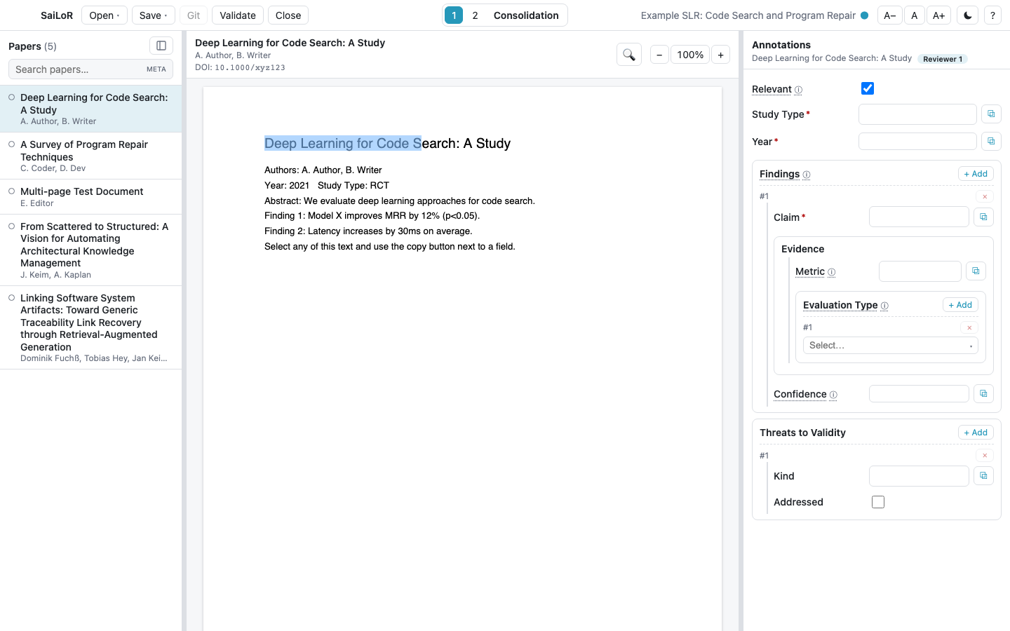 Text selected in the PDF, ready to be grabbed into an annotation field