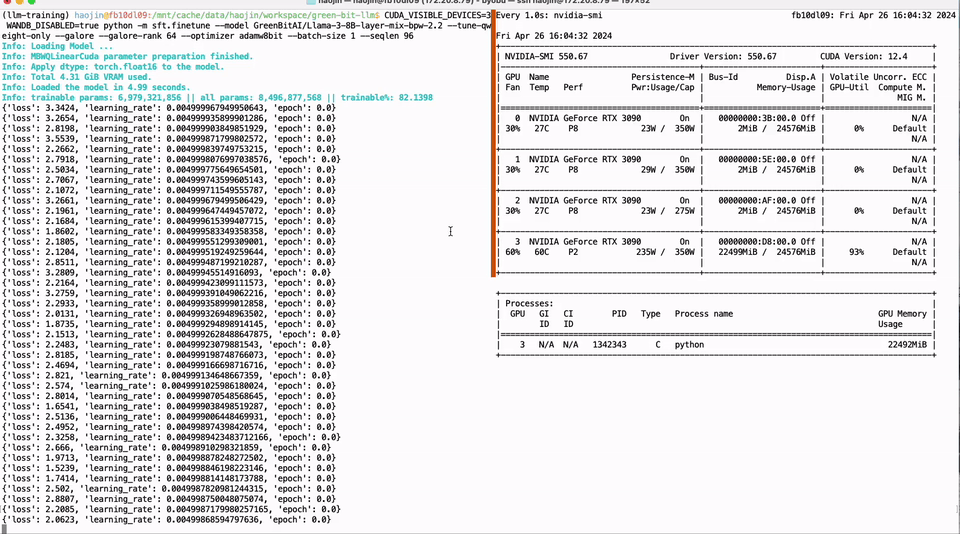 A single GTX 3090 realizes LLaMA-3 8B full parameter fine-tuning.