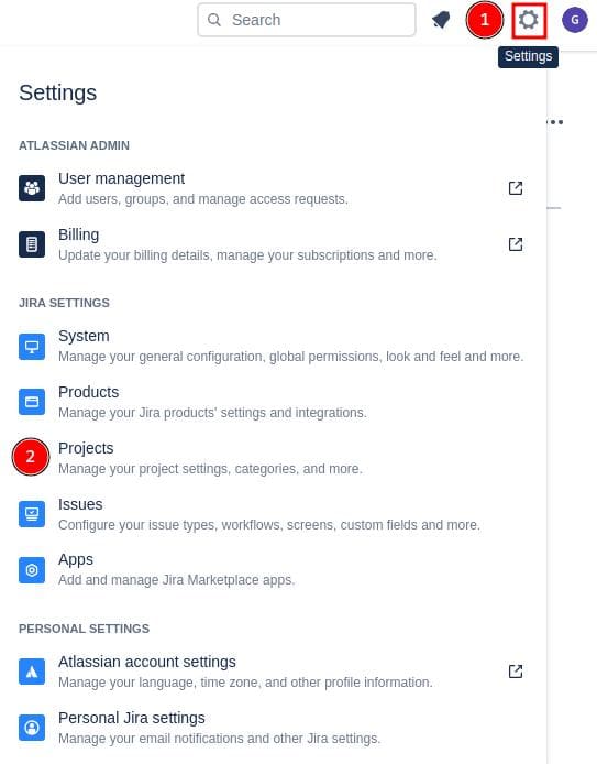 jira settings - projects