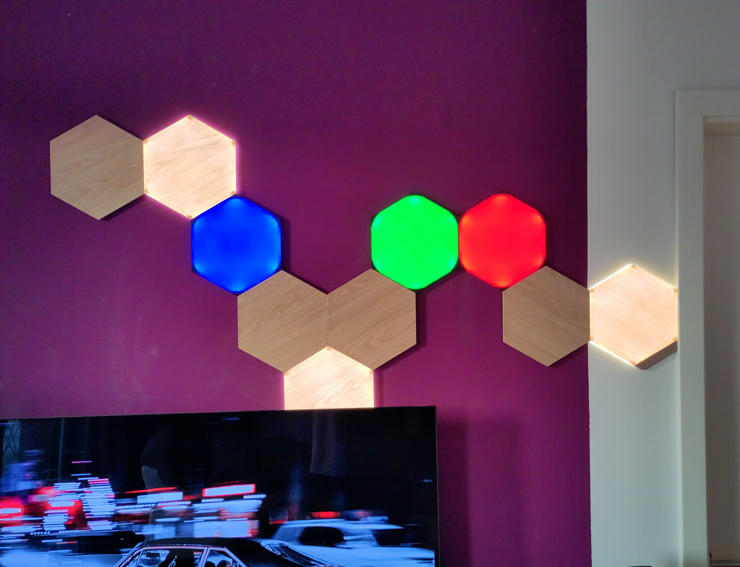 NanoLeaf with different Colors on the wall