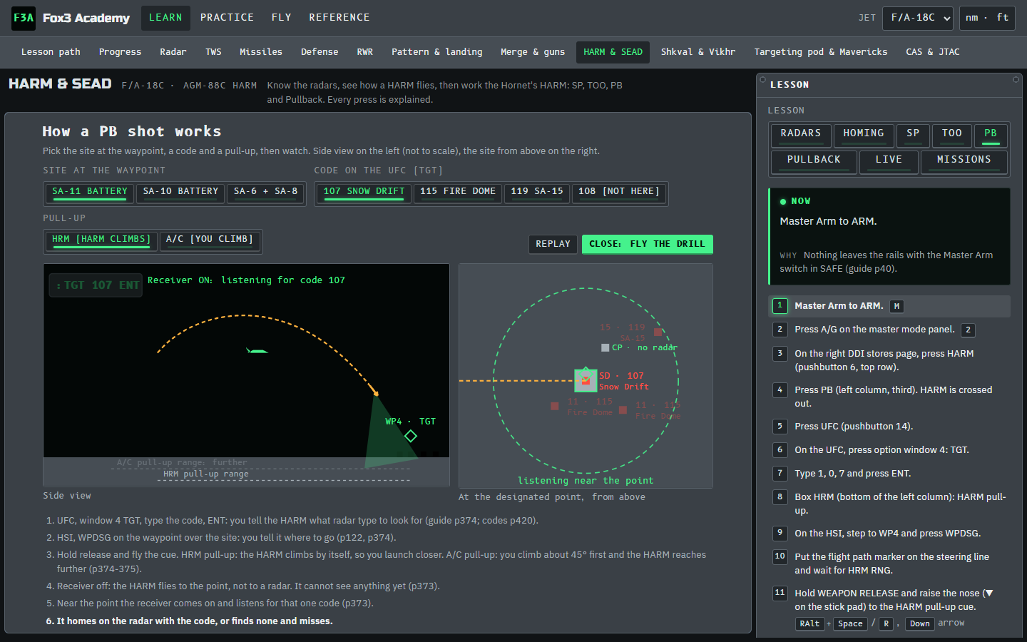 Animated PB guide: the HARM's flight and the code it listens for