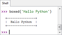 De uitvoer van de functie-aanroep boxed('Hallo Python').