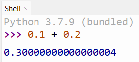 0.1 + 0.2 = 0.30000000000000004