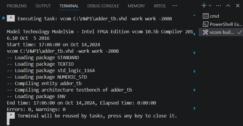 Voorbeeld compilatie VHDL