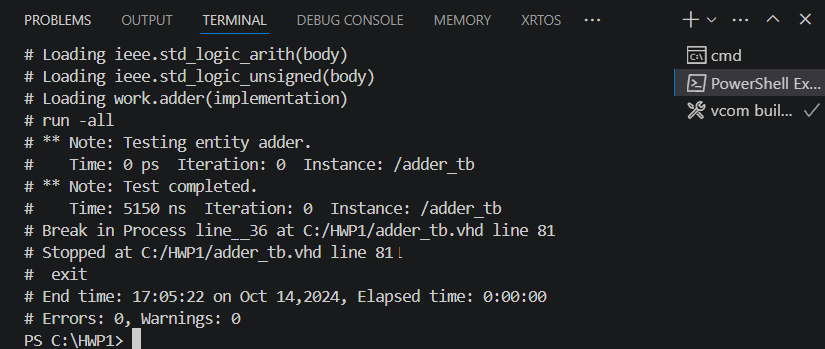 Voorbeeld simulatie VHDL