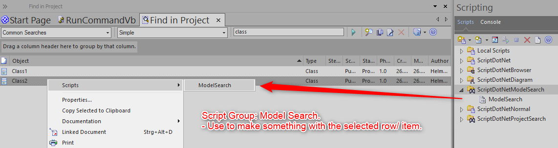 Script Group Model Search