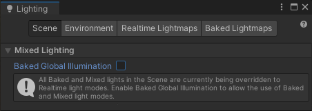 Unchecking baked global illumination in the lighting settings window