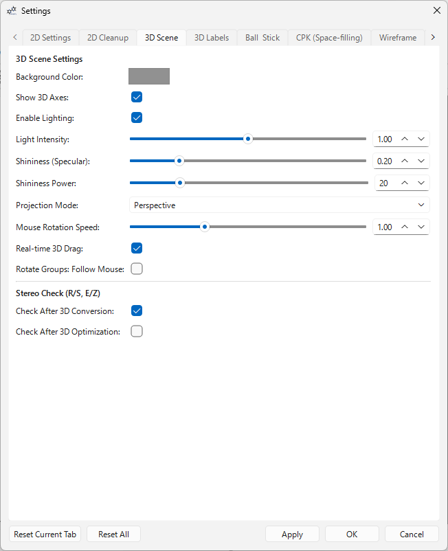 3D Scene settings showing separate checks after conversion and optimization