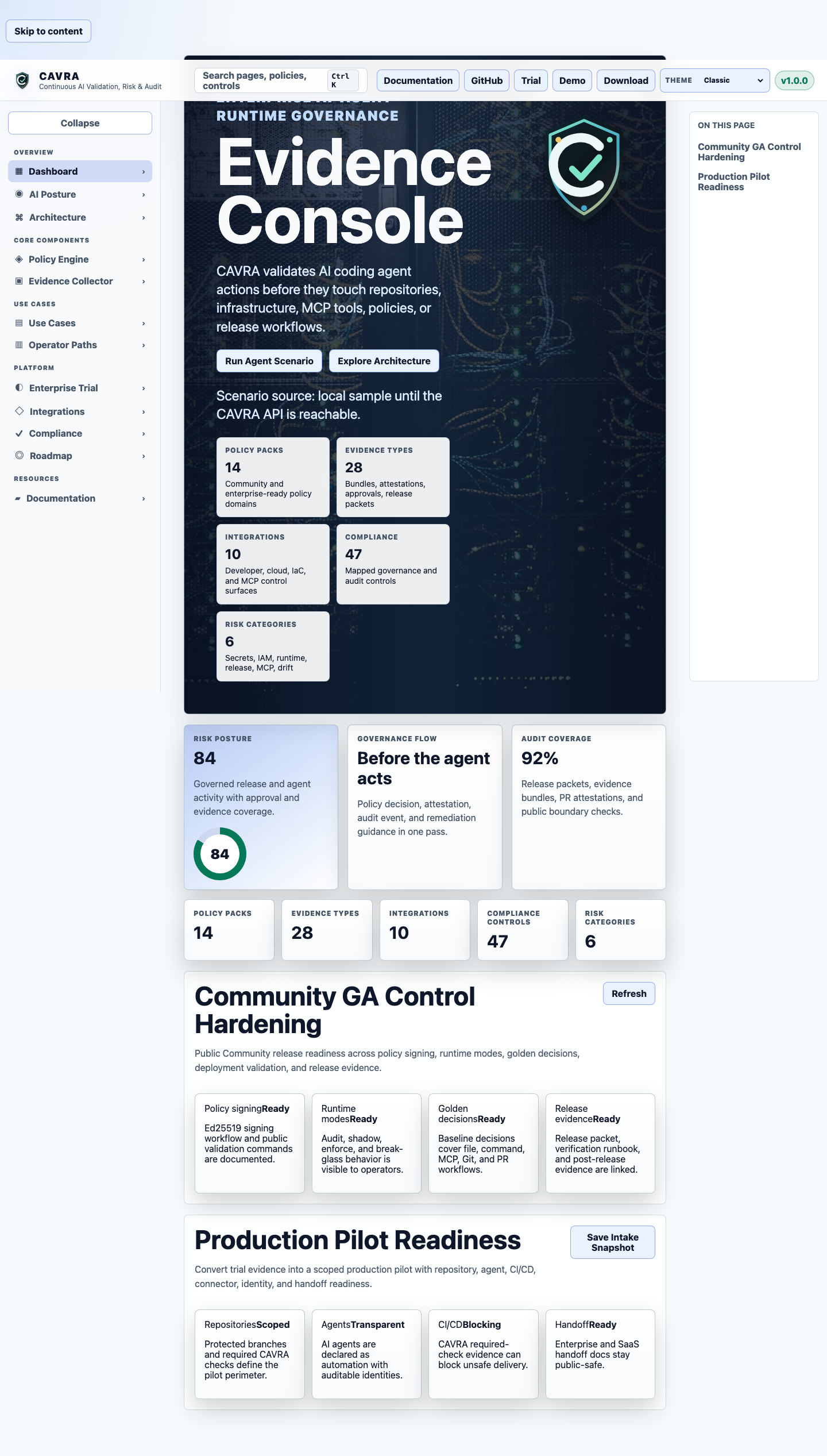 CAVRA dashboard overview