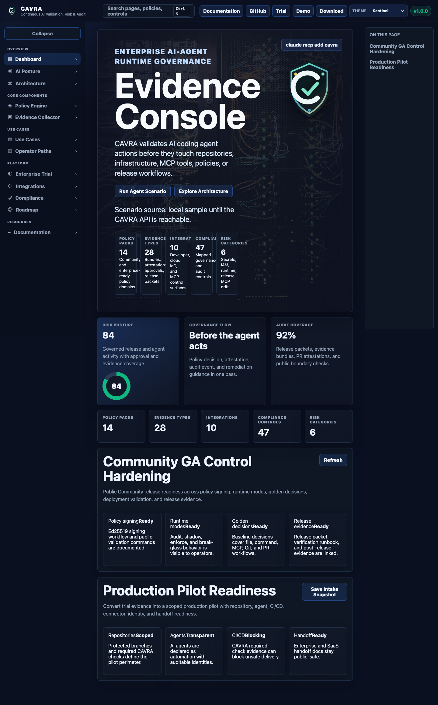 Sentinel dashboard screenshot