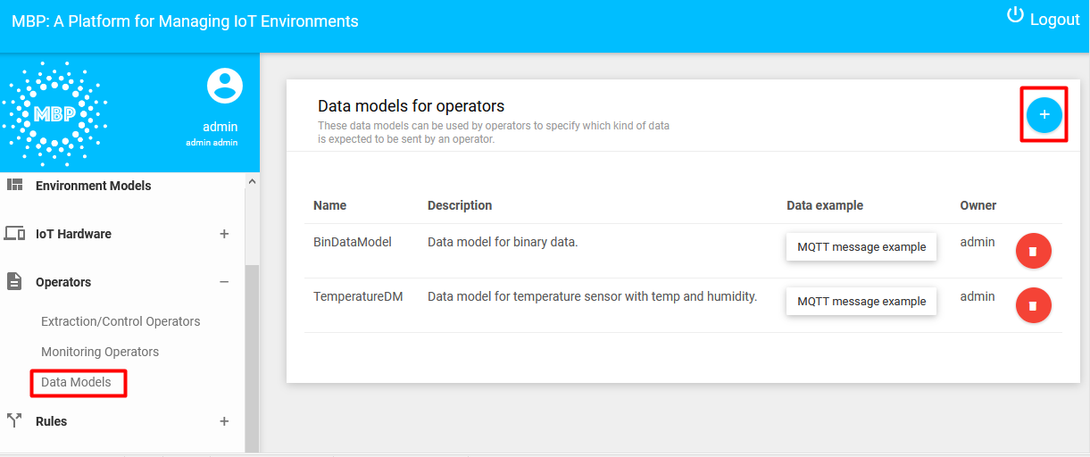 Data model menu