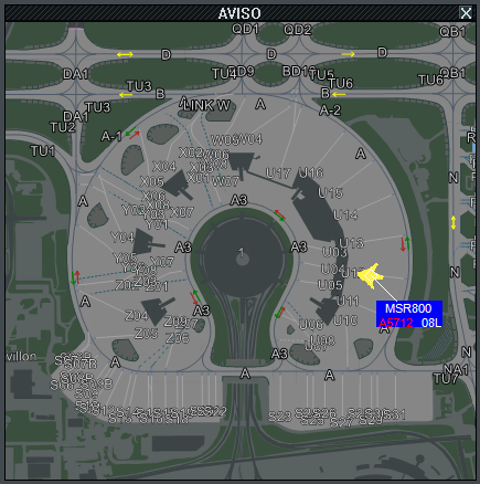 AVISO inset showing the airport map and aircraft
