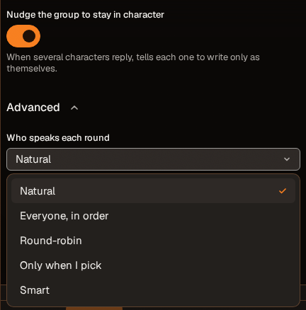 Group behavior with the speaker options open