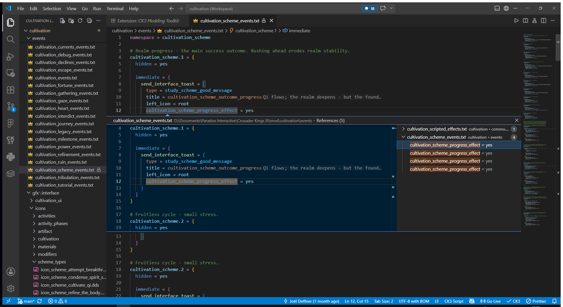 Find all references on a scripted effect, grouped by file