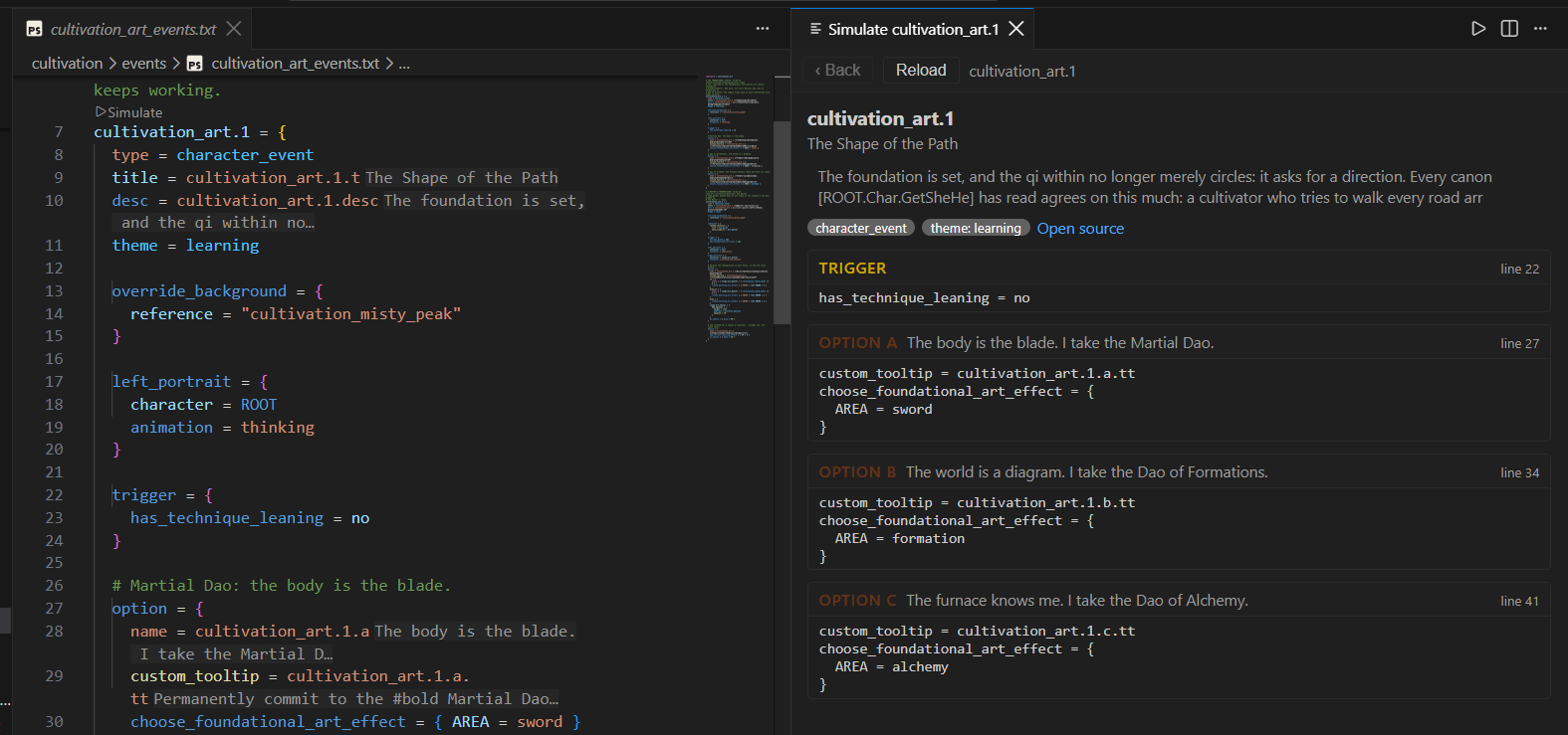 Simulate Event walking an event beside its source