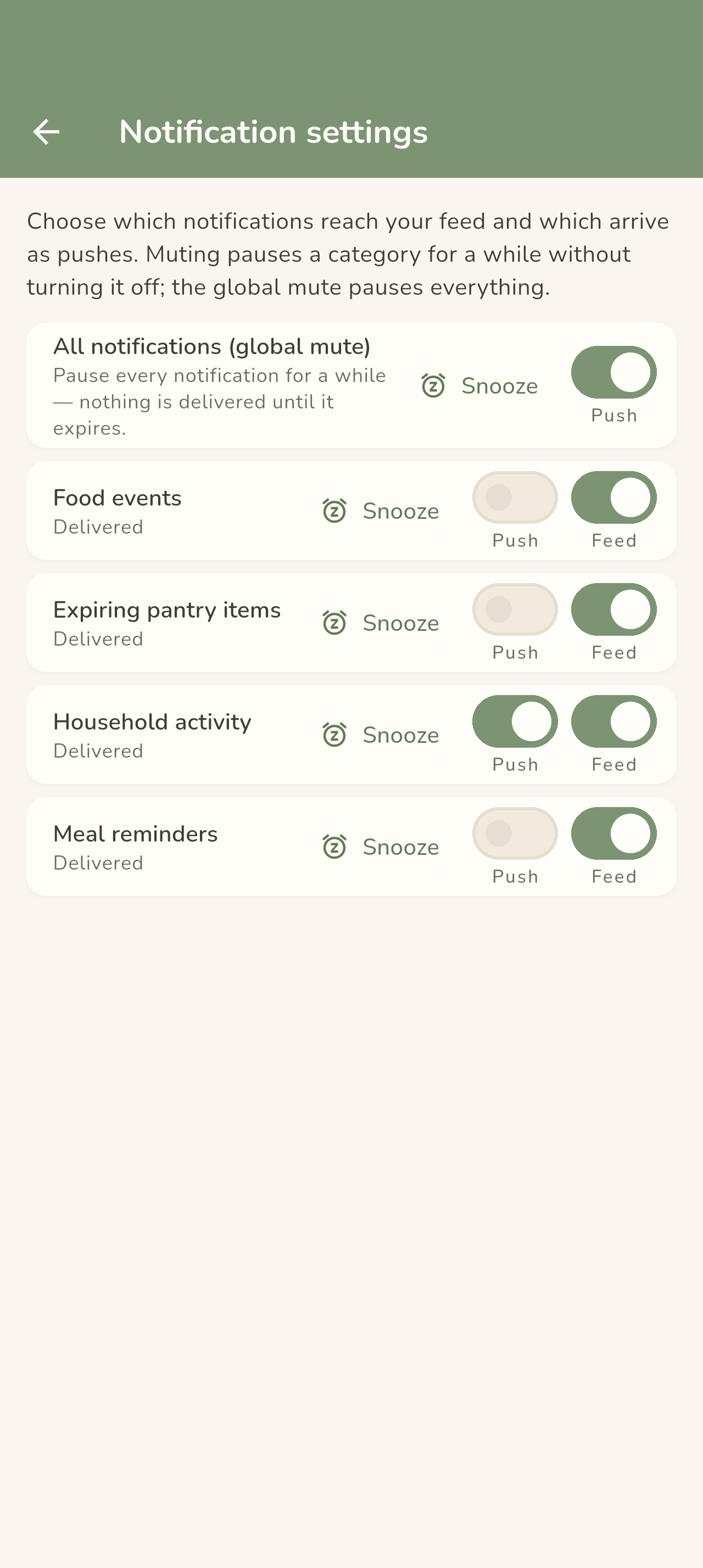 Per-category notification settings on mobile